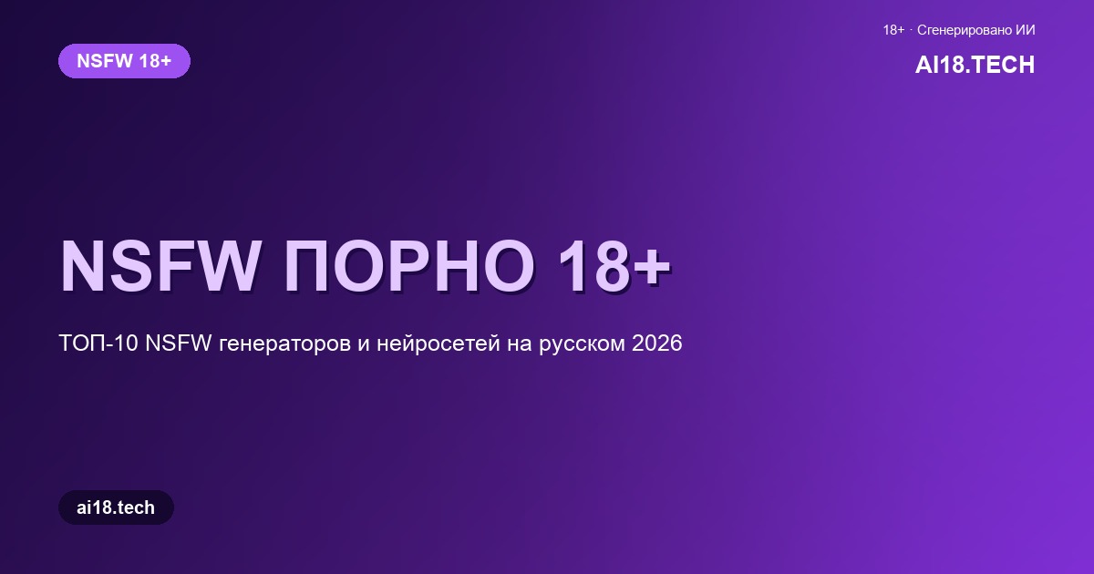 NSFW порно 18+ 2026: обложка обзора топ-10 NSFW генераторов и нейросетей на русском